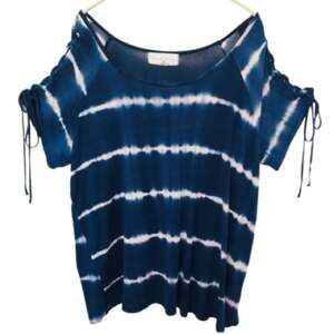 French Laundry 3XL Blue White Pink Tie Dye Lace Short Sleeve Blouse Shirt Top 3X